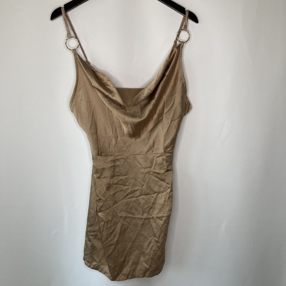 PrettyLittleThing Champagne Satin Cowl Neck Bodycon Dress Size 6 - Picture 1 of 13
